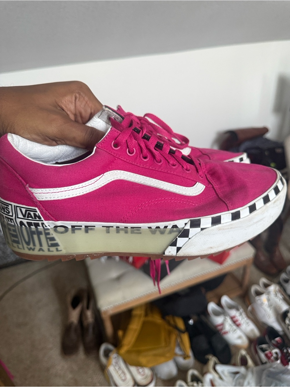 Vans Old Skool Platform Sneaker in Hot Pink with Checkerboard Sole